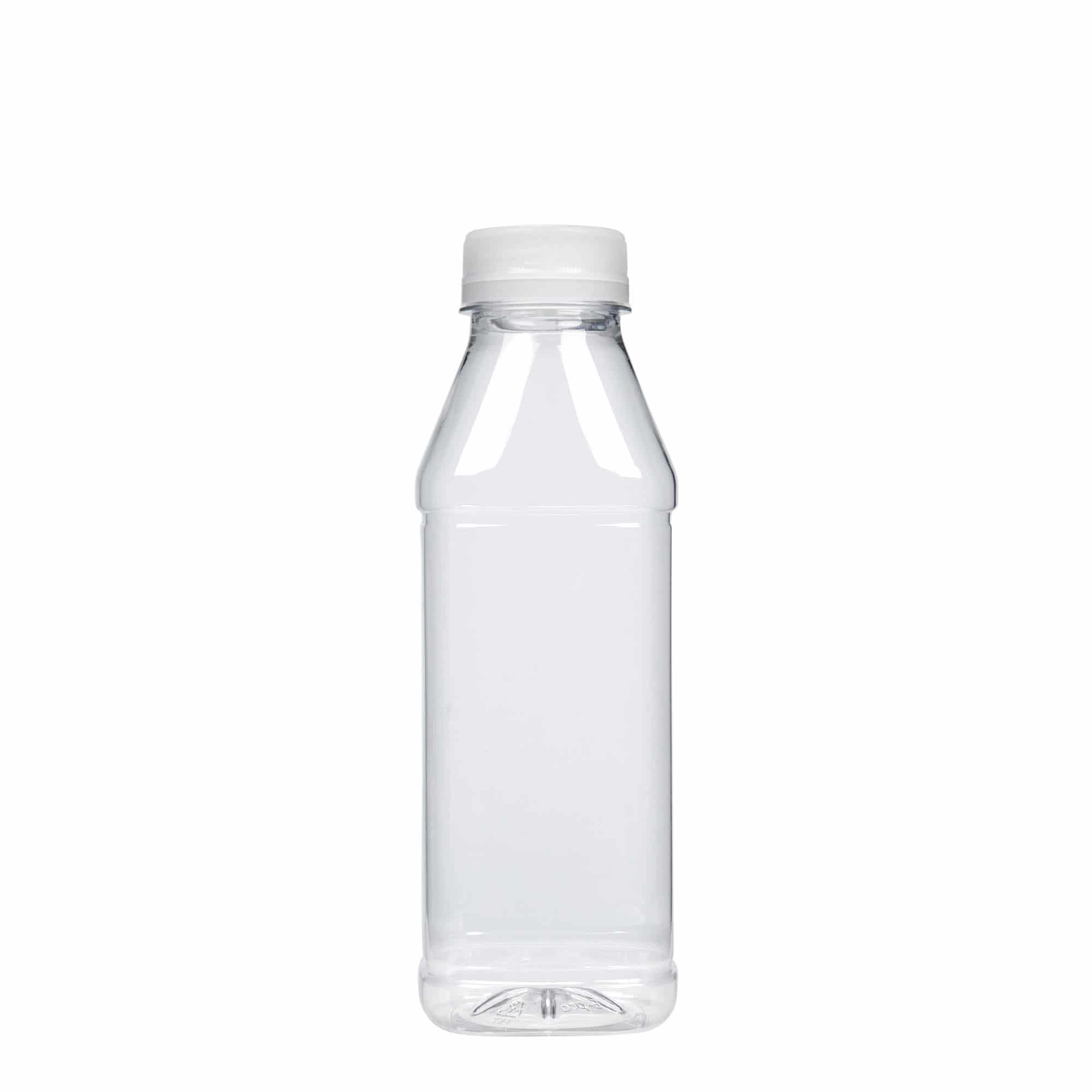 Sticlă PET de 500 ml „Milk and Juice Carré”, pătrată, material plastic, închidere: 38 mm