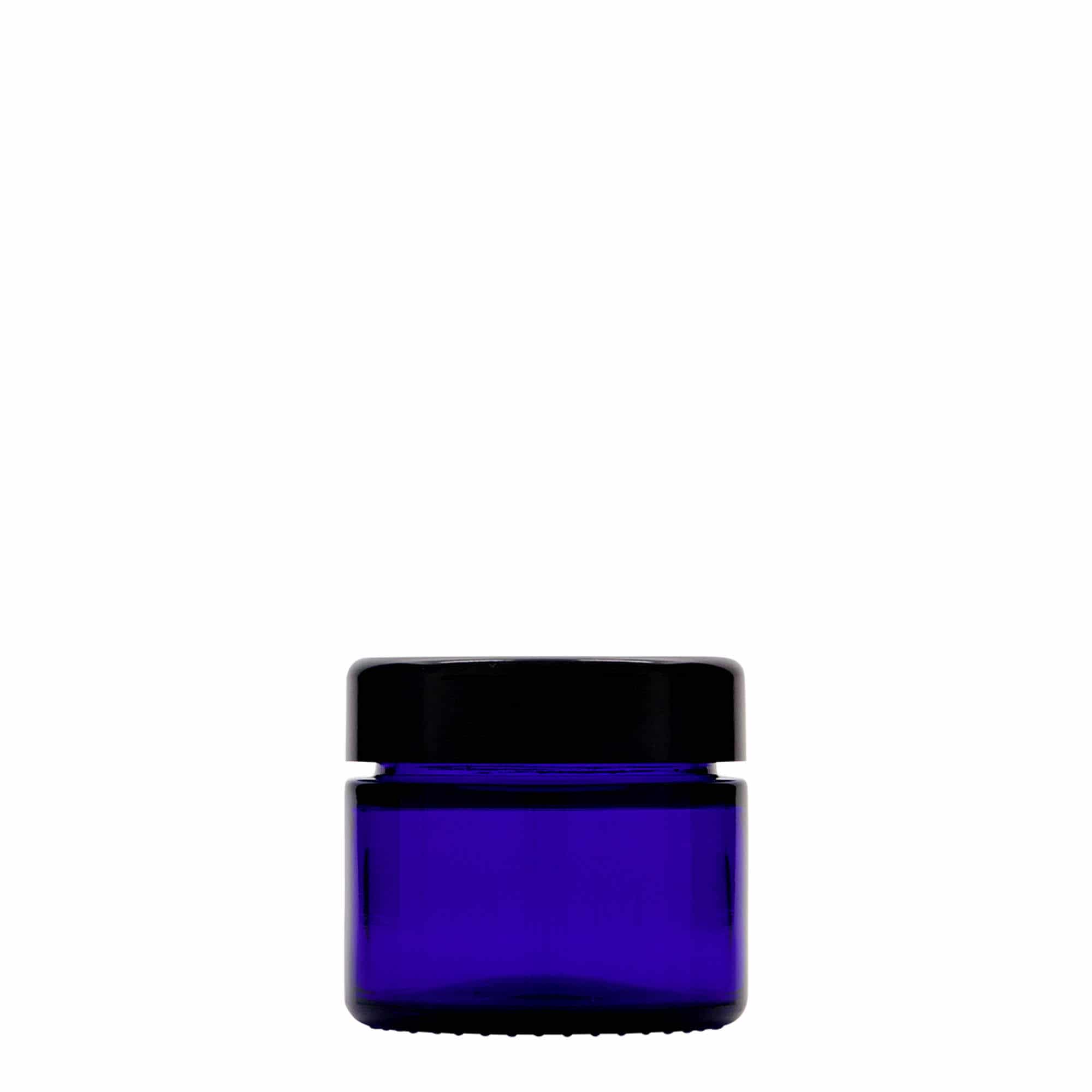 Borcan cosmetic de 50 ml „Blue Edition”, sticlă, albastru regal, închidere: Capac filetat