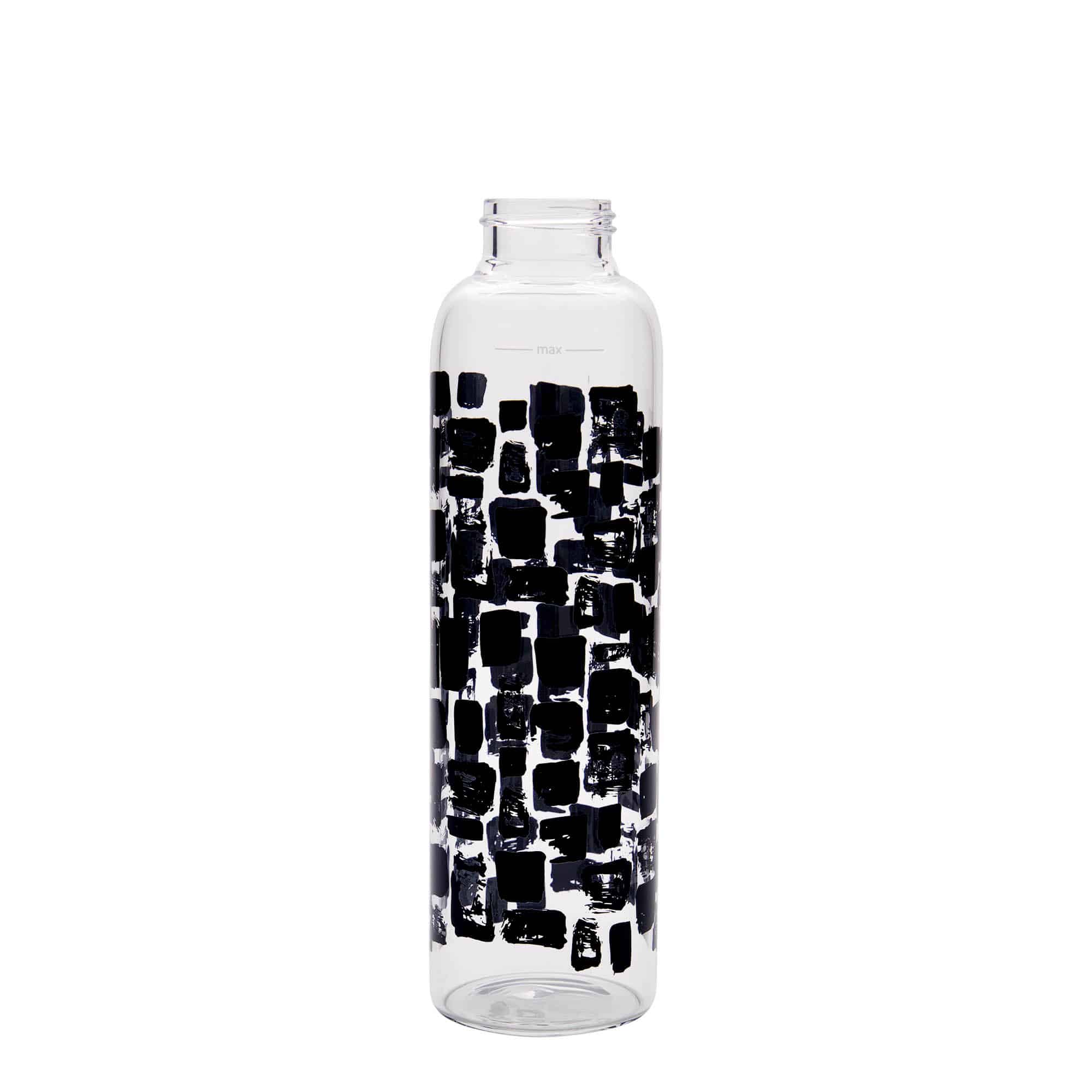 Sticlă de băut de 500 ml „Perseus”, motiv decorativ: Dreptunghiuri negre, închidere: Capac filetat