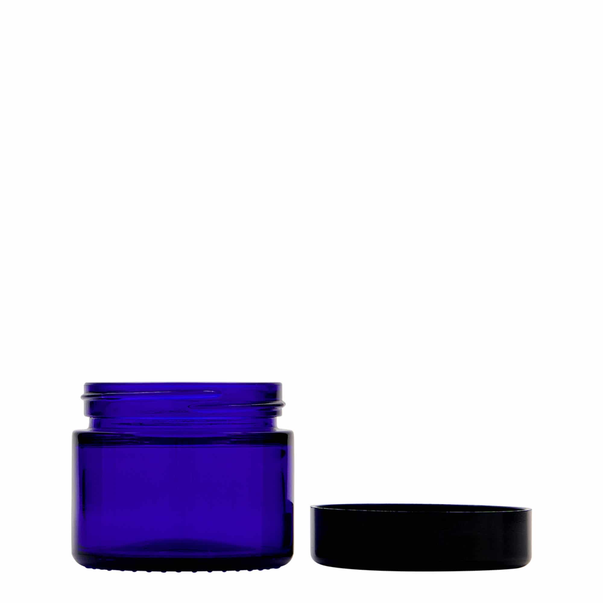 Borcan cosmetic de 50 ml „Blue Edition”, sticlă, albastru regal, închidere: Capac filetat