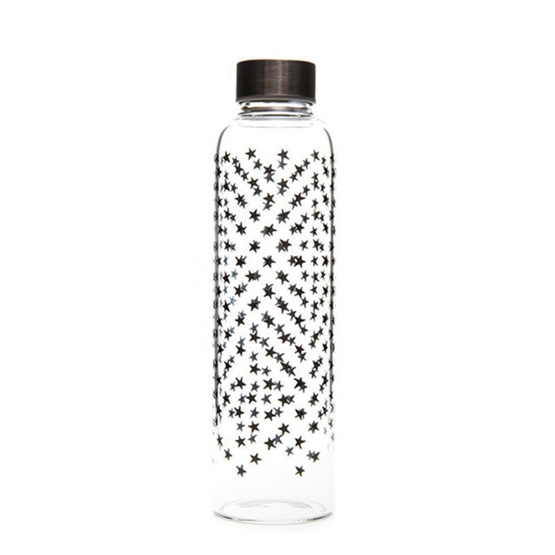 Sticlă de băut de 500 ml „Perseus”, motiv decorativ: Stele negre, închidere: Capac filetat