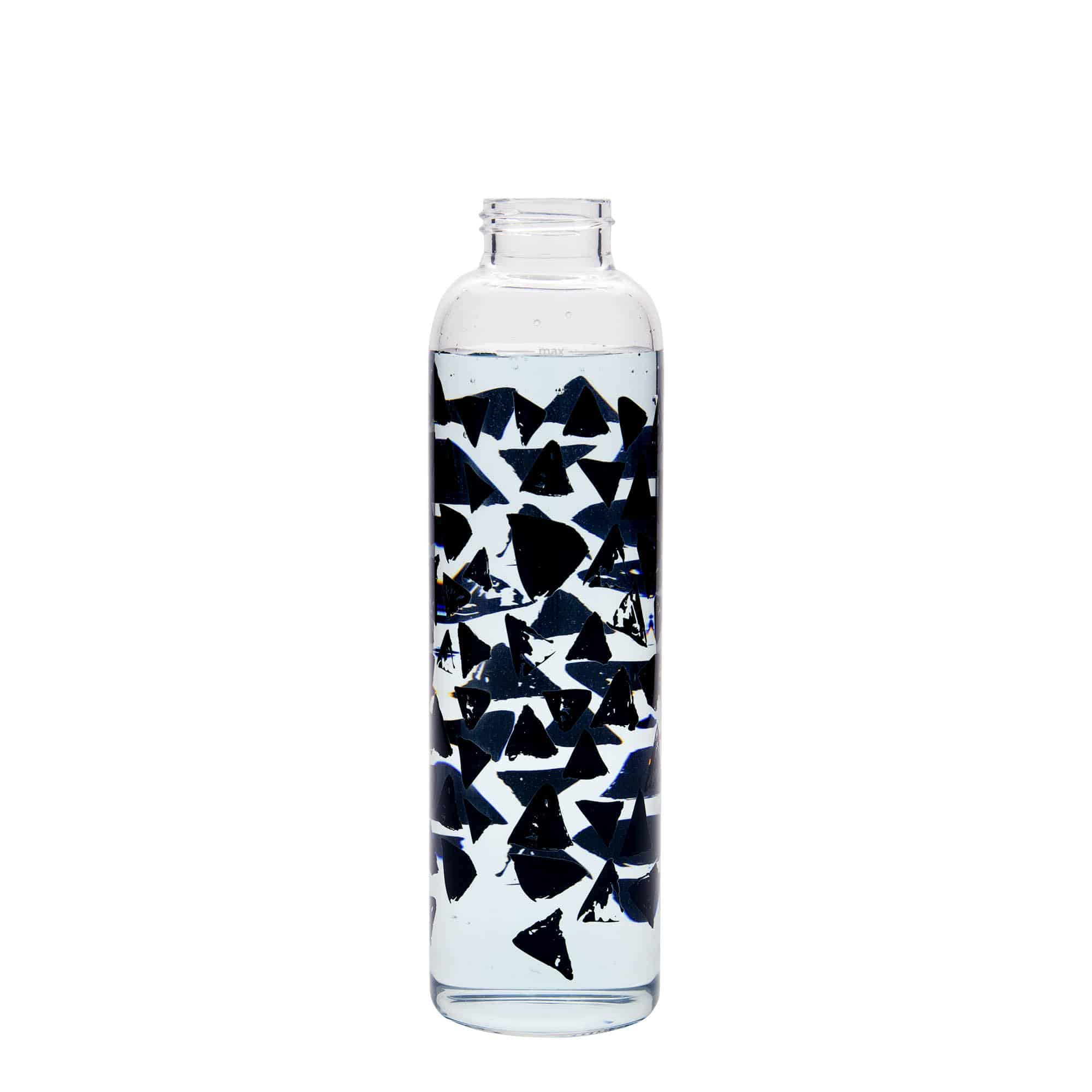 Sticlă de băut de 500 ml „Perseus”, motiv decorativ: Triunghiuri negre, închidere: Capac filetat