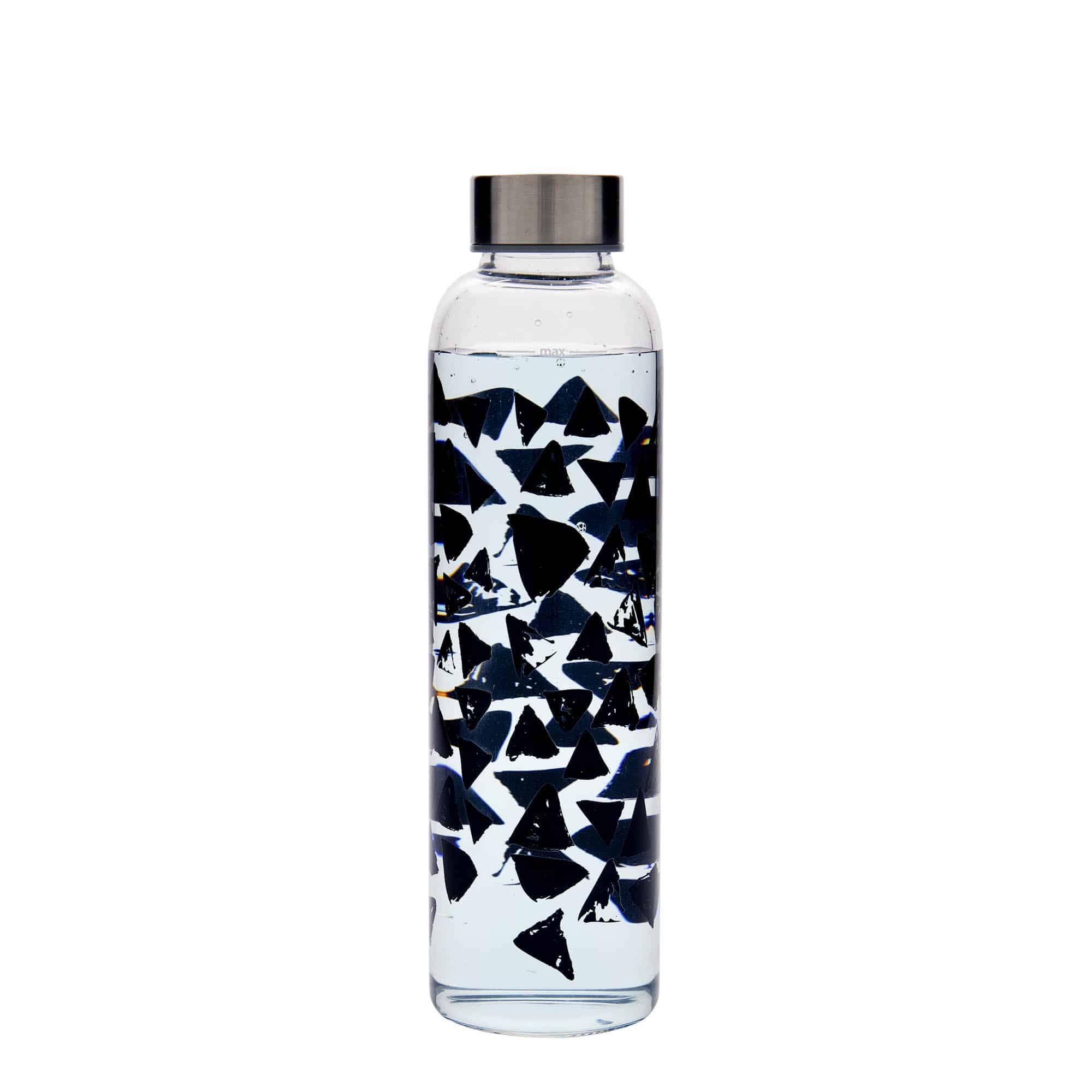 Sticlă de băut de 500 ml „Perseus”, motiv decorativ: Triunghiuri negre, închidere: Capac filetat