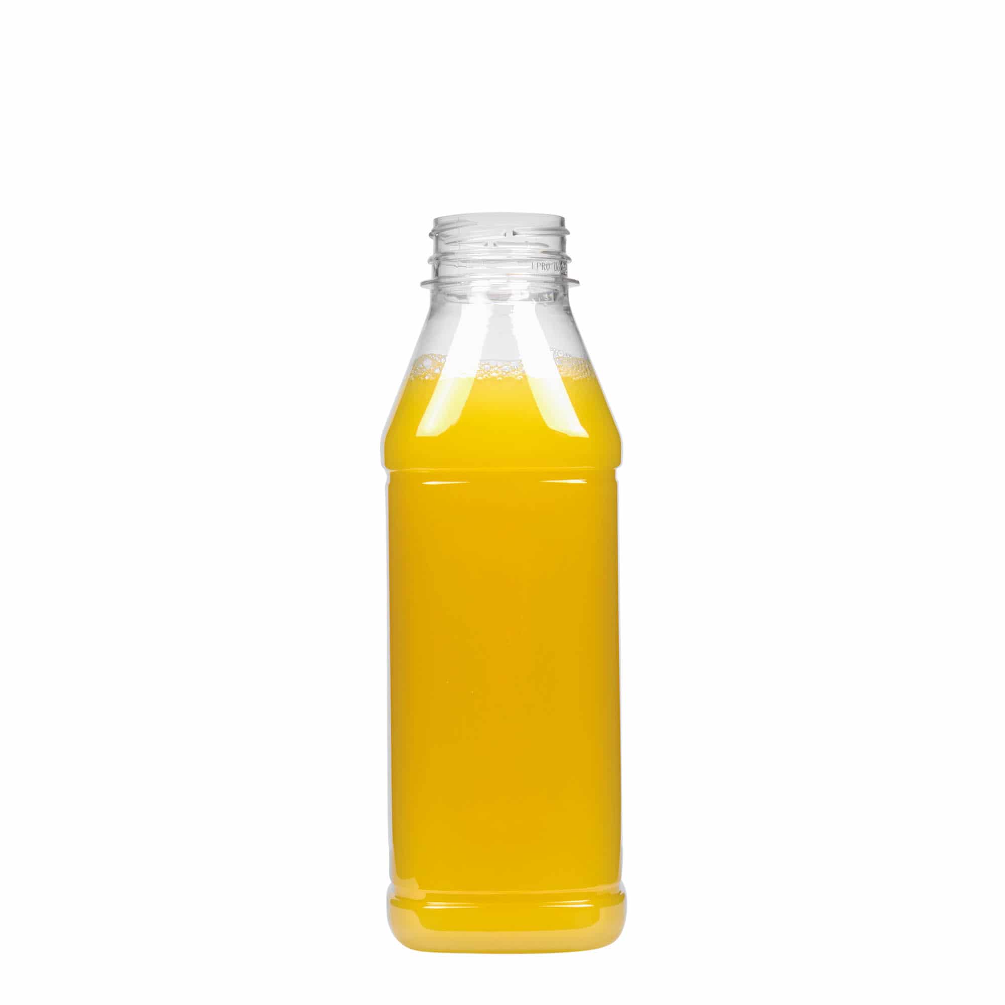 Sticlă PET de 500 ml „Milk and Juice Carré”, pătrată, material plastic, închidere: 38 mm