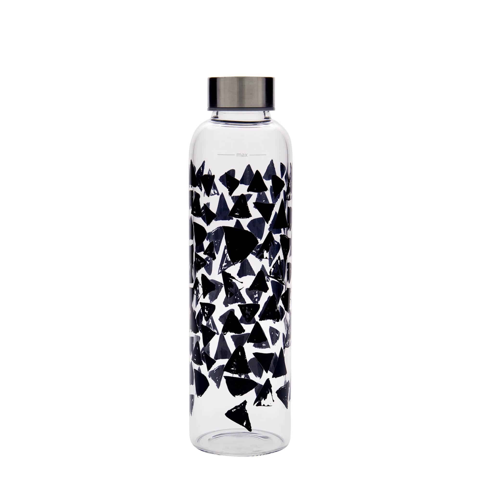 Sticlă de băut de 500 ml „Perseus”, motiv decorativ: Triunghiuri negre, închidere: Capac filetat