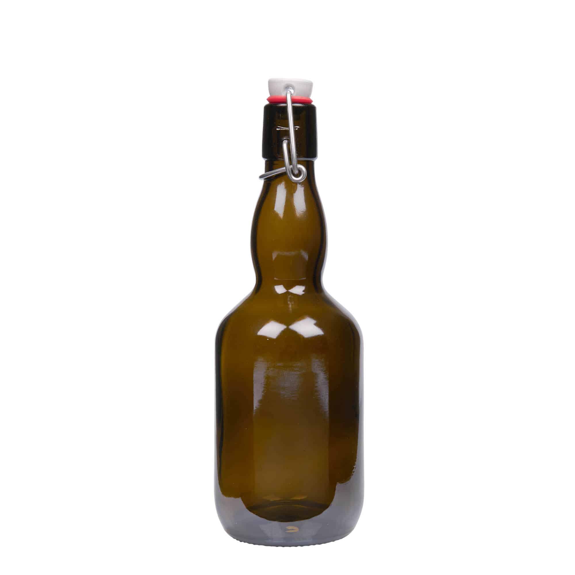 Sticlă de bere de 500 ml cu gât bombat, sticlă, verde antic, închidere: Dop tip Swing top